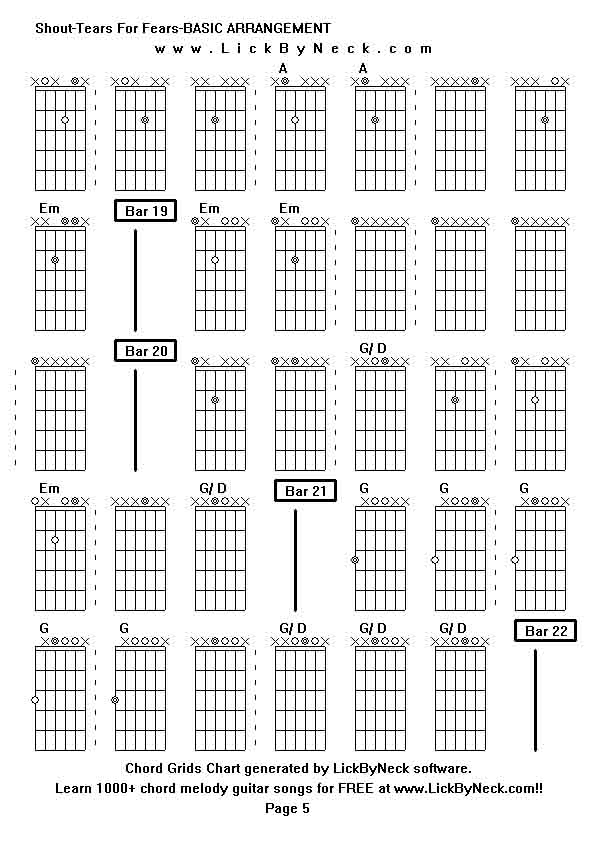 Chord Grids Chart of chord melody fingerstyle guitar song-Shout-Tears For Fears-BASIC ARRANGEMENT,generated by LickByNeck software.